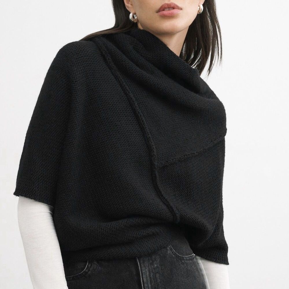 MARCELLA Palmer Knit Top‎ XS Black Wool Blend Cocoon Poncho Sweater NWT